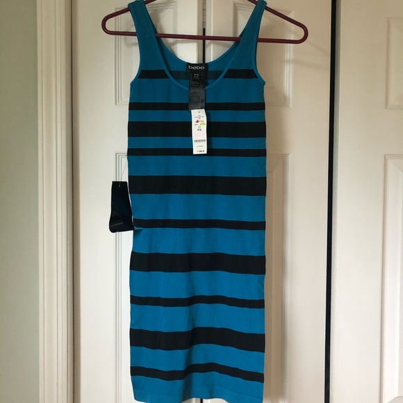 NWT Bebe Blue Tank Dress with Black Stripes Sz P/S - Picture 2 of 3